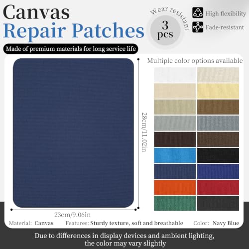Canvas Repair Patch, Self Adhesive Waterproof 9x11in, Dark Blue - color: Dark Blue