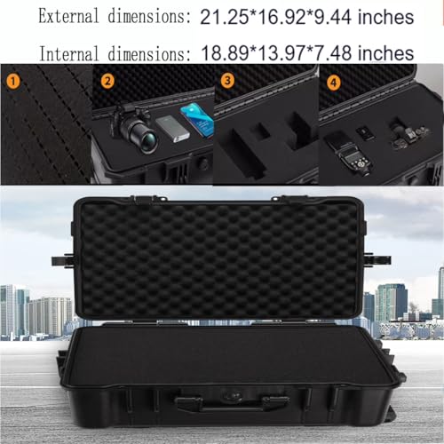 21" L x 16" W x 10" H Large Hard Case with Foam, Portable Rolling Hard Case with Wheels, Waterproof Shockproof Dustproof, Suitable for Cameras, Lenses, Camcorder, Instrument, Telescopes - size: 21 Inch