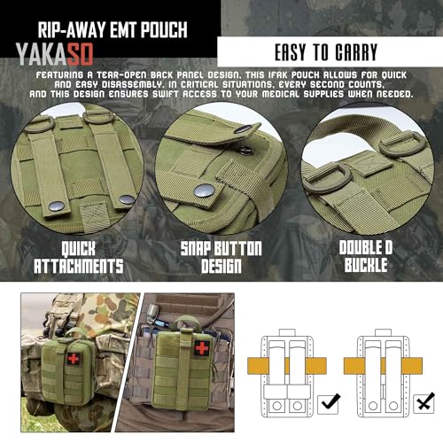 Tactical Molle IFAK Pouch – Tear Away Rip Away First Aid Medical Pouch, Large Capacity, Water-Resistant 900D Polyester, Horizontal, Multi-Compartment, EDC, Military Emergency Kit - color: Green