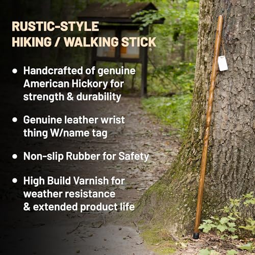Rustic Wooden Walking Sticks for Hiking - Handcrafted Walking Sticks for Kids, Women & Men - Hiking Staffs with Leather Wrist Strap & Non-Slip Rubber Tip for Maximum Traction - size: 38", style: Pace Setter