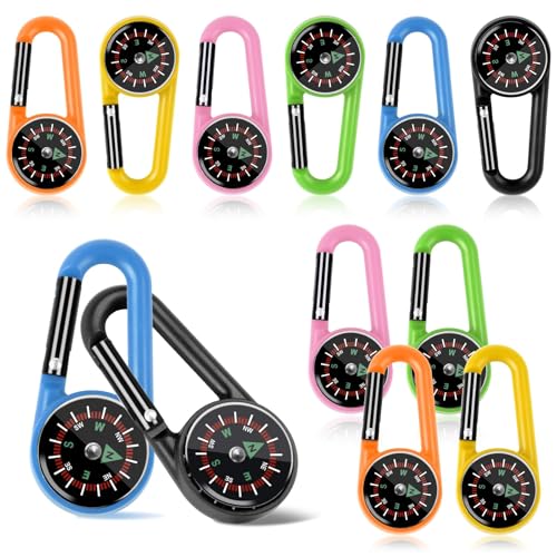 12 Pcs Mini Compass Keychain for Kids Bulk, Small Pocket Magnetic Compass Survival Hiking for Outdoor Survival Camping Party Backpacking Accessory - color: Light Colors