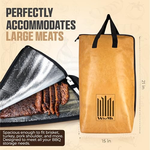 BBQ Blanket for Resting Meat – Insulated Reusable Smoker Bag with Wide Mouth, Foldable Design & Handles Heavy-Duty – Perfect for Brisket, Pork, Turkey, Beef, Steak, Picnics & Camping (21in)