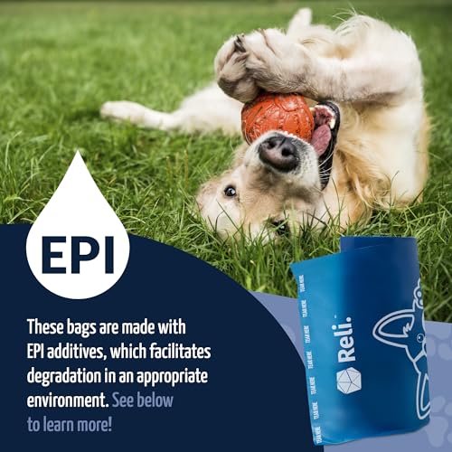 Reli. Biodegradable Dog Poop Bags Rolls (600 Pack, 40 Rolls) | Blue | Leash Clip Holder Included | 9"x13" Poop Bags for Dogs | Unscented, Leak Proof Oxobiodegradable Pet Waste Eco-Friendly