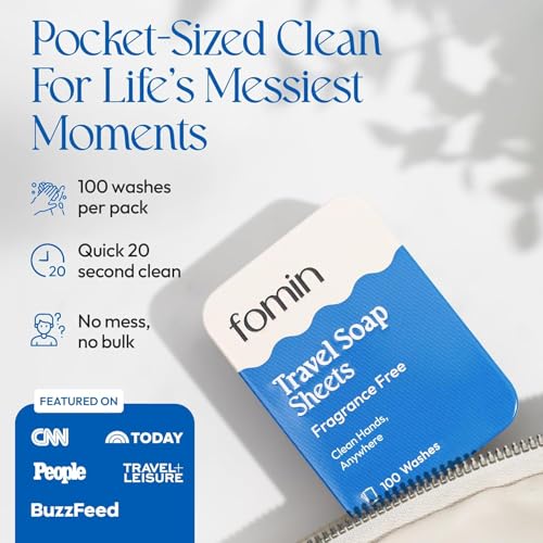 FOMIN - Paper Soap Sheets for Traveling - 300 Unscented Portable Hand Soap Sheets for Travel in Tin - Dissolvable Mini Portable Travel Soap Sheet for Hand Washing, Camping and Hiking - color: Unscented (Pack of 3)