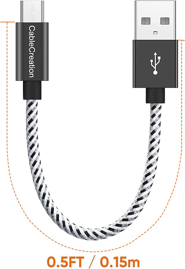 CableCreation Short Micro USB Cable, USB to Micro USB 24 AWG Triple Shielded Fast Charger Cable, Compatible with PS5/PS4, Raspberry Pi Zero, Chromecast, Phone, 0.5FT/6 inch Black - color: Black, size: 0.5FT