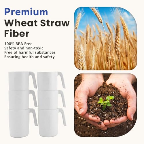 Homienly Coffee Mug Set - Wheat Straw Cups, Alternative to Plastic Coffee Cups Reusable | Unbreakable for Hot Chocolate, Tea, & Coffee | Microwave Safe, Dishwasher Safe Drinking Cups (White) - color: White, size: 16 Ounces