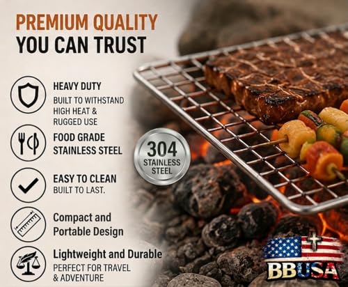 Portable Bushcraft Stainless BBQ Small Cooking Grill Grate & Burlap Hemp Drawstring Bag, Camping, Campfires Backpacking, Hunting & Fishing. (Small Grill & Bag ONLY) - size: Small Grill & Bag