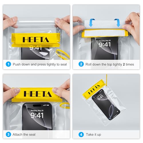 HEETA 5-Pack Clear Waterproof Dry Bag Pouch Document Holder for Phone Maps - color: Yellow