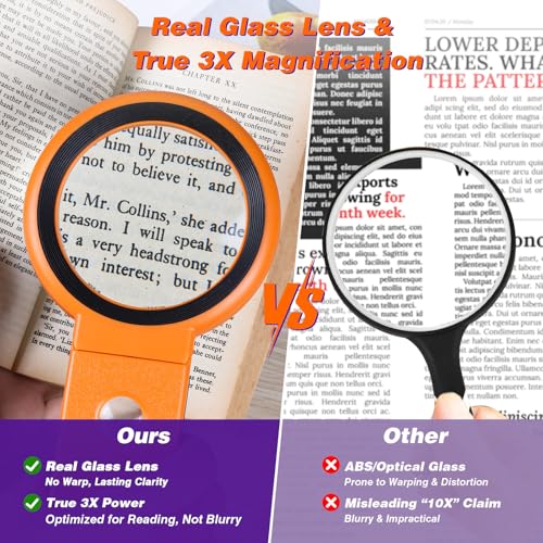 Magnifying Glass with Light and Stand, Foldable Handheld Magnifying Glass 18 LED Illuminated Lighted Magnifier for Macular Degeneration, Seniors Reading, Close Work, Coins, Jewelry Orange - color: Orange