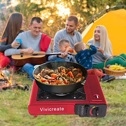Vivicreate Portable Butane Stove 8500 BTU, Butane Stove with Auto Ignition for Camping, Lightweight Portable Gas Stove Burner with Safety Lock, Butane Burner, Estufa de Gas Portatil(Red) - color: Red