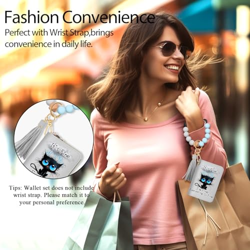 Yonlevres Credit Card Holder RFID Small Wallet Women Keychain Zipper - color: Wristlet Cat