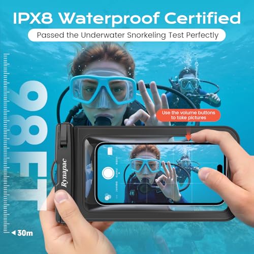 Rynapac Waterproof Phone Pouch [Up to 8.5"] - 2 Pack, IPX8 Waterproof Phone Case with Lanyard for iPhone 17 16 15 Pro Max, Touchscreen & Photograph, Cellphone Dry Bag for Beach Cruise Essentials 2026 - color: [Black + Rose Red]