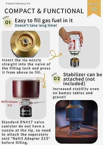 CAMPINGMOON Empty Refillable Gas Canister 15g EN417 Lindal Valve TC-15 | Pocket 15g Refillable EN417 Gas Canister for Compact Camp Lanterns