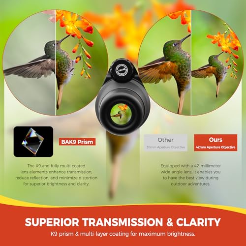 Astromania Monocular Telescope High Power 10x42 Compact Monoculars K9 Prism | Waterproof Fogproof Shockproof, Hand Strap, High Powered Compact Monocular for Adult, Bird Watching Hunting Camping Monocular - size: 10x42