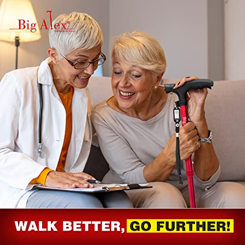BigAlex Folding Walking Cane with LED Light,Pivoting Quad Base,Adjustable Walking Stick with Carrying Bag for Man/Woman (Alloy Base) - color: Red(30"-35")