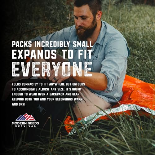 MODERN NEEDS Emergency Sleeping Bag Survival | Emergency Blanket, Bivy Sack & Emergency Bivy for Survival Supplies, Hiking Survival Kit, Compact Sleeping Bag & Camping Safety Equipment | - size: 2