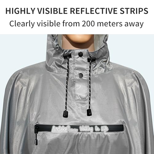 Andake Waterproof Rain Poncho for Adults Unisex,230T Ripstop Polyester,Raincoat Gear with Transparent Viewing Window Outdoors - color: Grey