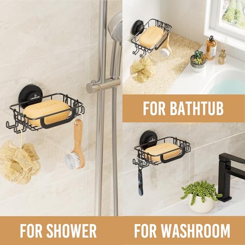 Bar Soap Holder with Hooks, Suction Cup Soap Dish Stainless Steel | Soap Holder Shower Wall Mounted, Soap and Razor Holder for Shower, Rustproof for Bathroom, Sponge Holder Saver, Black - color: Black, size: 1 Tire