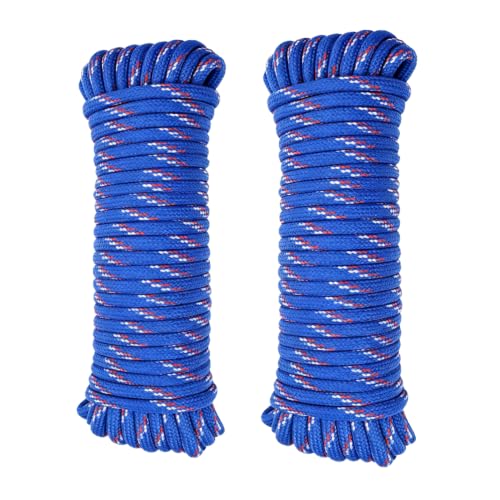 1/4 in × 100 ft Blue Diamond Braided Polypropylene Rope with Non-Woven Core, 32-Strand High Strength for Clothesline, Flagpole, Camping, Indoor & Outdoor Use (2 Pack, 50ft Each) - size: 1/4" x 100FT, style: Blue
