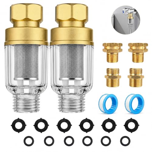 Washing Machine Inline Water Filter, Brass Sediment Filter 2 Pack | 50 micron stainless steel screen helps trap rust, sand, and sediment for washers, water heaters, and garden hose lines - color: Style B