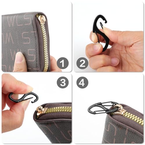 Zipper Clips Anti Theft, 20 Pcs Zipper Pull Locks for Backpacks, Double-Sided Spring S Carabiner Clasps Theft Deterrent for Luggage Suitcase Handbags Keys Purse - color: Black