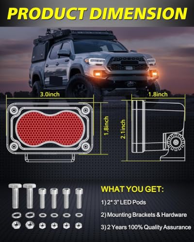 Red LED Pods 3" 40W Diffused CREE LED Pod Lights | Red LED Chase Light Bars Fishing Hunting Emergency Safety Signal Trailer Lights for Truck Pickup Tractor Van Boat UTV - color: Red