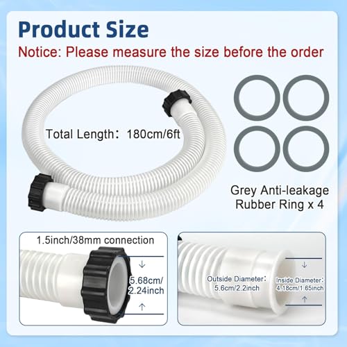 2 Pack 1 1/2 Pool Hose for Above Ground Pool 6ft Pump Replacement Hoses 1.5" EVA Heavy Duty Swimming Pool Hose for Above Ground, Filter Pumps, Saltwater Systems and Sand Filters (White) - color: White