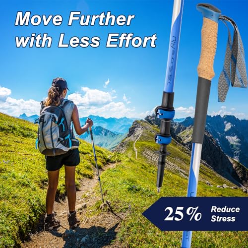 Hiking Poles, Ultra-Light Telescopic Trekking Poles,Portable Walking Sticks with Adjustable Height for Men and Women - color: Blue