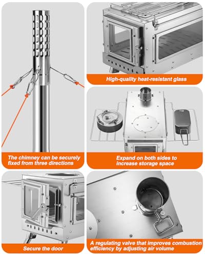 Camping Wood Stove，Wood Burning Tent Stove，Portable Hot Tent Stove for Camping, Hunting, Ice Fishing，Cooking，Shelter - color: Sliver