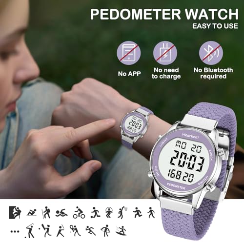 Hearkent Pedometer Watch,Step,Mileage&Calorie Tracker,Large Numbers - color: purple