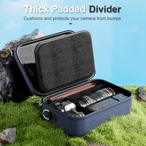 ProCase Hard Shell Camera Case for Canon Rebel T7 -Navy | Soft Padded Bag with 1 Shoulder Strap and 3 Adjustable Dividers for Digital Camera EOS R100/R50/DSLR/SLR/Nikon/Sony - color: Navy