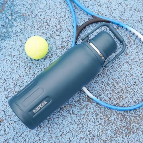 BJPKPK Stainless Steel Insulated Bottle with Handle & Strap, 50oz | Leak-proof vacuum insulation keeps drinks cold/hot for hours. BPA-free, dishwasher safe. Includes handle & strap. Navy Blue. - color: Navy Blue, size: 50 Ounces