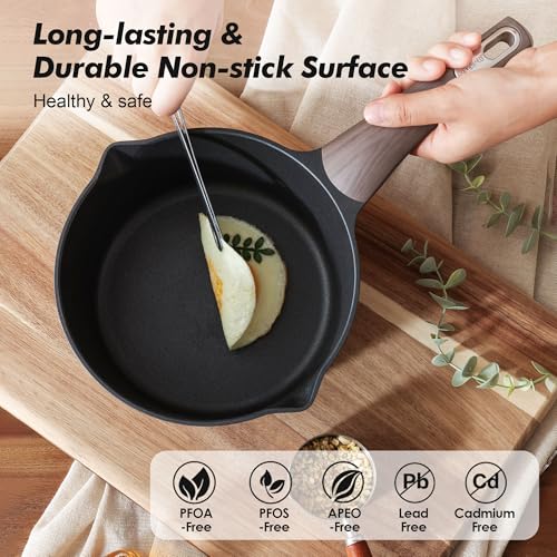 SENSARTE 1.5 & 2.5 Quart Sauce Pan Sets with Lid, Cooking Pots Set, Nonstick Saucepan Set with Pour Spout, Small Kitchen Pot, Non toxic Saucepot, Induction Comptable, Easy to Clean, PFOA Free - color: Classic Black, size: 1.5 + 2.5 Quarts