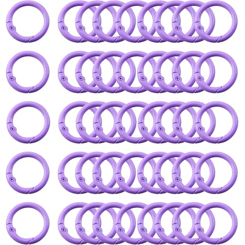 Carabiner Clip 48Pcs Purple Metal Key Ring Clip Circle Keychain Rings Bulk Spring O Ring Round Cute Carabiner Spring Snap Hook Key Chain Clips for DIY Keychain Bag Charm Handbag Purse Dog - color: Purple