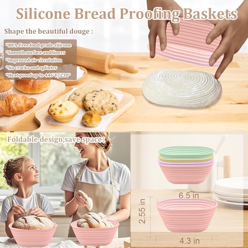 4Pcs Mini Silicone Banneton Bread Proofing Baskets, 6.5" Sourdough Banneton Proofing Baskets, Non-Stick Oval Dough Proofing Bowl Contain - size: 6.5" Oval