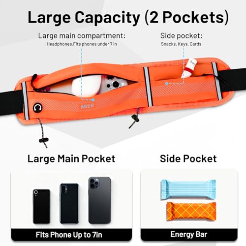 MIER Running Belt for Women & Men, Fanny Pack with Marathon Bib Clip Orange - color: Orange