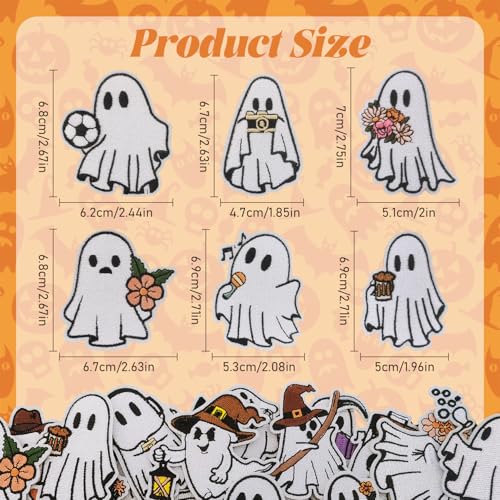50 Pcs Ghost Iron On Patches, Halloween Embroidered Appliques - Cute Pumpkin & Boo Ghost for Clothes, Hats, Backpacks, Jackets (50 Pcs) - color: Halloween Ghost - 50Pcs