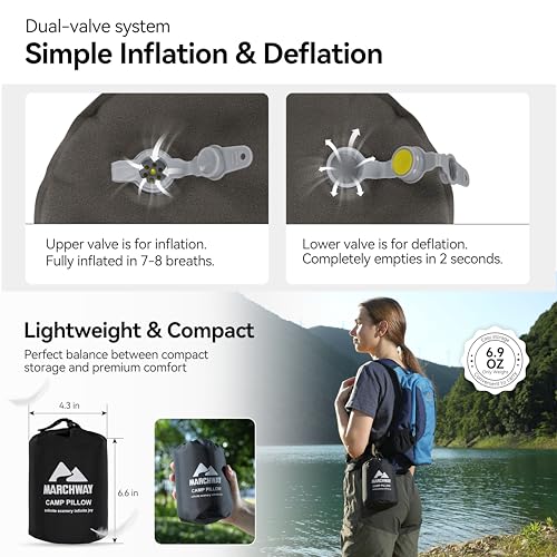 MARCHWAY Inflatable Camping Pillow with Soft Foam Top & TPU Air Bladder, Dual-Sided Support for All-Season, Lightweight Compact Travel Pillow for Hiking, Backpacking, Airplane, Car (Green) - color: Green