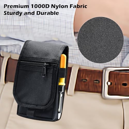 Belt Tool Pouch, Tactical Utility Organizer with Cell Phone Holder, Durable Heavy-Duty 1000D Nylon EDC Multitool Holster with Multi-Pockets for Electricians, Handymen, Work, Hiking - color: Black