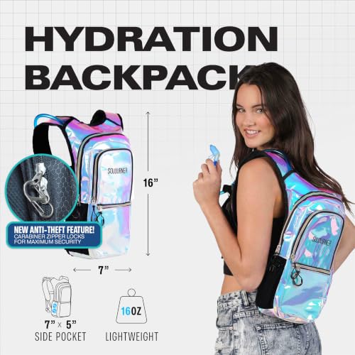 Sojourner Hydration Pack, Hydration Backpack - Water Backpack with 2l Hydration Bladder, Festival Essential - Rave Hydration Pack Hydropack Hydro for Hiking, Running, Biking, Festival Gear - color: Holographic - Blue