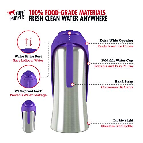 PupFlask Large Dog Water Bottle, Portable Stainless Steel Travel Bowl - color: Ultra Violet, size: 27 Ounce