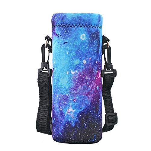 RICHEN Neoprene Water Bottle Carrier Bag with Adjustable Shoulder Strap,Insulated Water Bottle Cover for Stainless Steel/Glass/Plastic Bottles - color: Galaxy, size: 500ml
