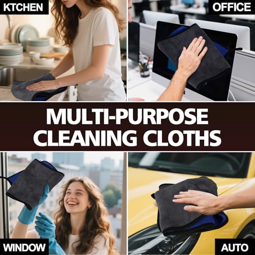 Microfiber Cleaning Cloth, 2 Pack, 23"x 11" Extra Large | Ultra Absorbent, Car Washing Towels, Reusable, Lint Free Streak Free, For Car, Kitchen, and Window