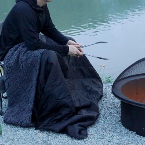 REDCAMP Large Camping Blanket with Sherpa Lining, Black 71"x59" - color: Black, size: 59"x 71"