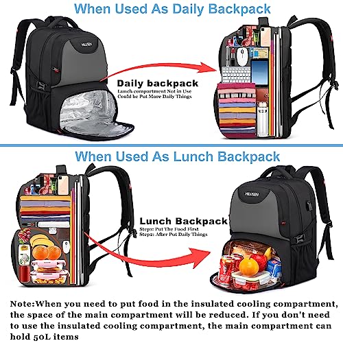 Lunch Bag Backpack, Insulated Cooler Lunch Box Backpack, Extra Large 17inch Travel Laptop Backpack 50L with USB Charging Port, Water Resistant Big work Backpack for Men Women , Grey - color: Grey