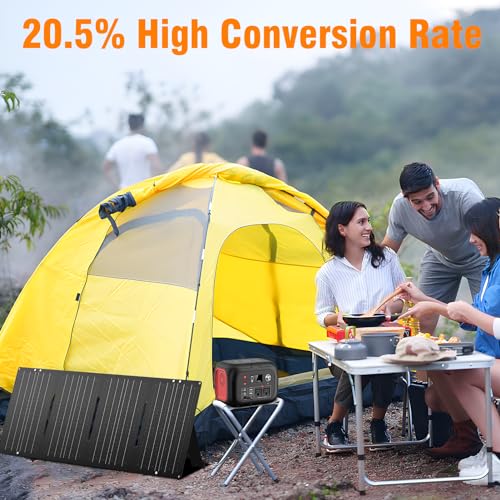 60W YT60 Solar Panel Charger Solar Battery High Efficiency Camping Waterproof IP68 Solar Panel with USB and DC Outputs for Portable Power Station,Power Bank, Phone, Laptop - color: Black