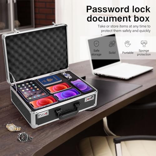 LOCKCURX Security Lock Boxes - 16.9 x 12.2 x 6.3 Inch Large, Portable Locking Storage Totes with Dual Combination Locks, Medicine Lock Box, Lock Boxes for Personal Items, Cash & Briefcase - Black - color: Black, size: Large