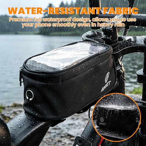 WB01 Large Waterproof Bike/Bicycle Phone Front Frame Bag,Water-resistant Tube Bag Phone Holder with Touchscreen & Storage,Cycling Pouch, Navigation Bike Accessories for Phone Under 7", Black
