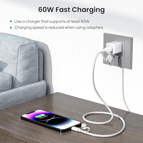 Basesailor for iPhone 17 16 Pro 4 in 1 USB C Charger Cable 60W,Universal - color: White, size: 6.6FT/2M