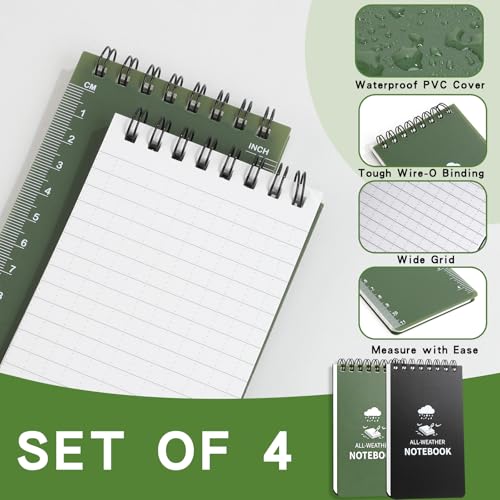 Waterproof Notebook, 4 Pack Pocket Notepad, 3" x 5 NotePad Multicolor - color: Multicolor